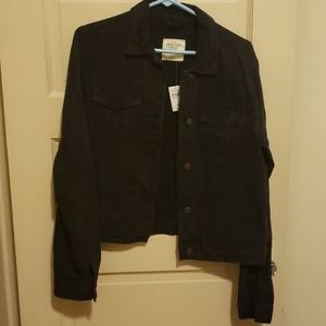 A&F black distressed denim jacket size L